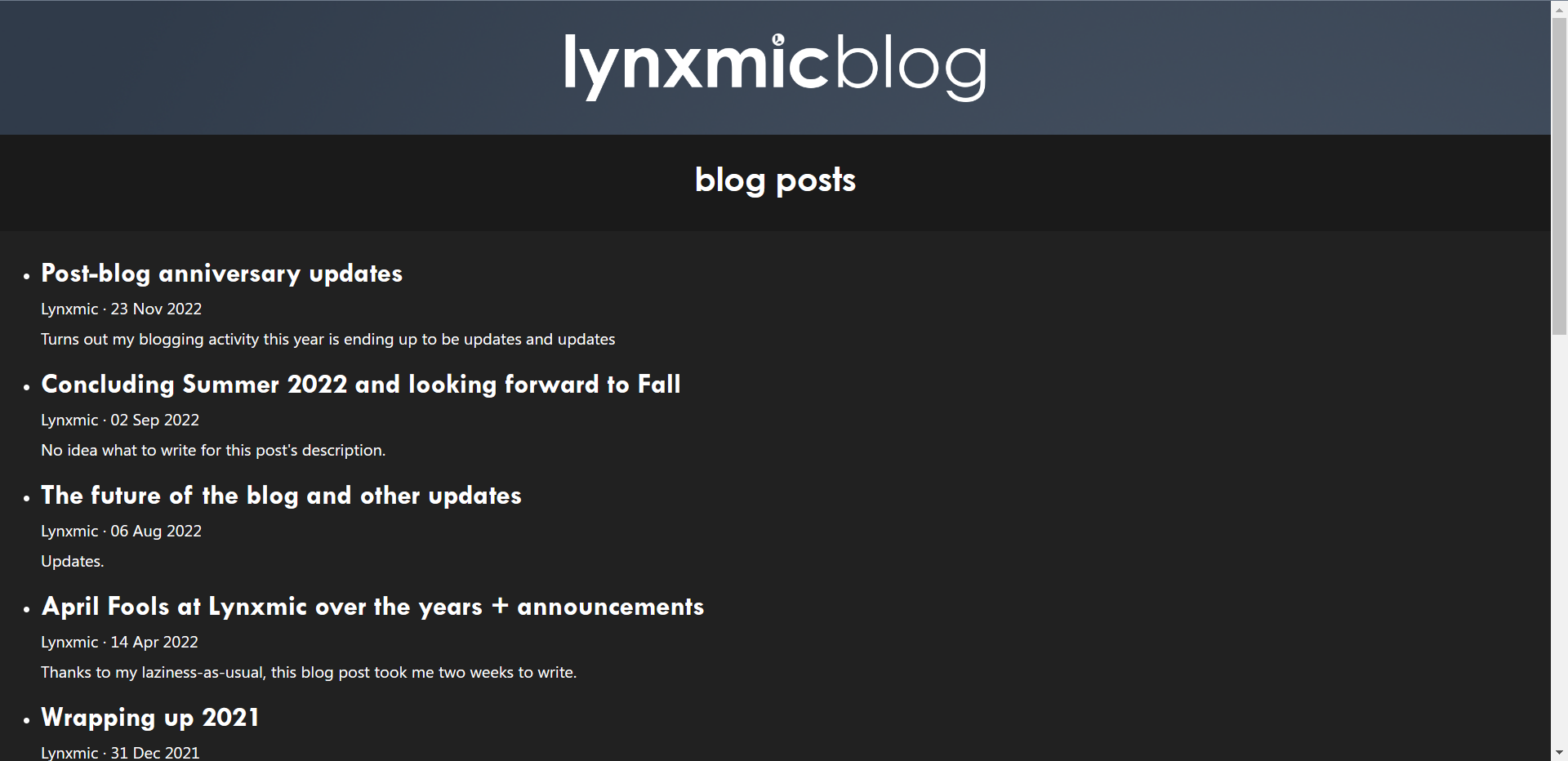 Out with this awful homepage of the Lynxmic Blog that was from 2021 until now.